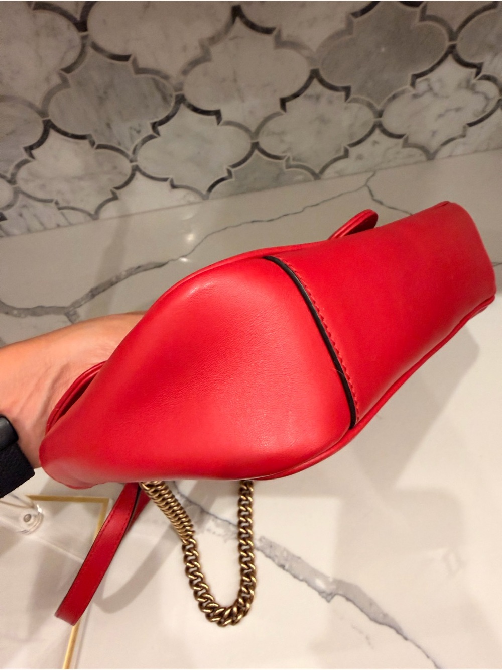 Gucci Red Quilted GG Marmont Shoulder Bag with Gold Hardware - Picture 10 of 14